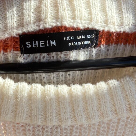 Women's XL White and Orange Striped Short Sleeve Sweater - Picture 3 of 5